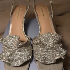Antonio Melani Silver Embellished Ruffle Slingback Sandals